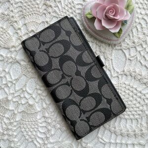Coach Signature Canvas Checkbook Wallet Black Slim Organizer